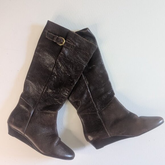 BROWN WEDGE BOOTS Steven by Steve Madden Intyce in Cognac Leather SIZE 9 - Picture 4 of 5